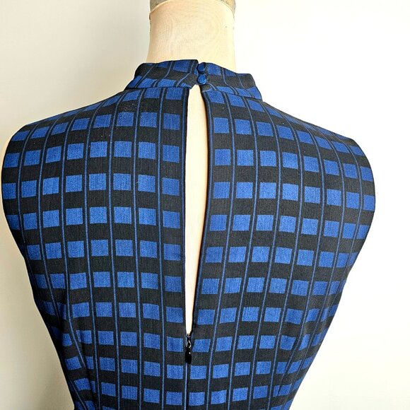 Club Monaco Pleated Tiered Midi Dress Blue Black Check Size 2 - Picture 4 of 10